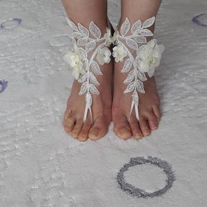 Wedding shoes, summer shoes,beach shoes, ivory  lace barefoot sandals, wedding sandals,ekspres shipping