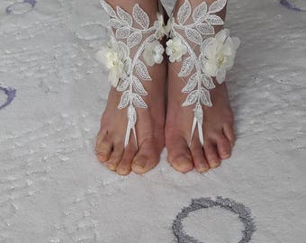 Wedding shoes, summer shoes,beach shoes, ivory  lace barefoot sandals, wedding sandals,ekspres shipping