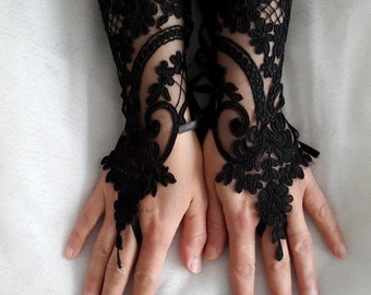 Gothic black, lace wedding gloves, costume gloves,halloween gloves,express shipping!