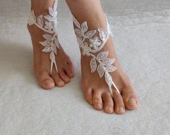 barefoot sandal beaded ivory lace, wedding sandal,prom dress accessories, wedding,!