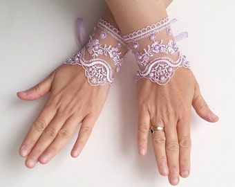 gloves Wedding, lilac wrist cuffs, bridal gloves, lilac,  lace,custom lace style,french lace,