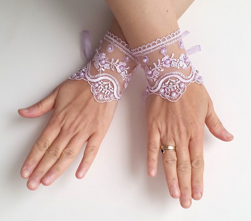 Lilac Lace Wedding Gloves