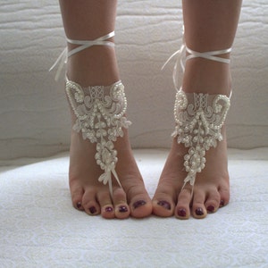 Wedding shoe,summer shoe,bridal shoes,barefoot sandal,foot jewelry,Beaded ivory lace wedding sandals, image 2