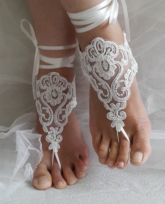 Wedding shoes barefoot sandal bridal accessories ivory | Etsy