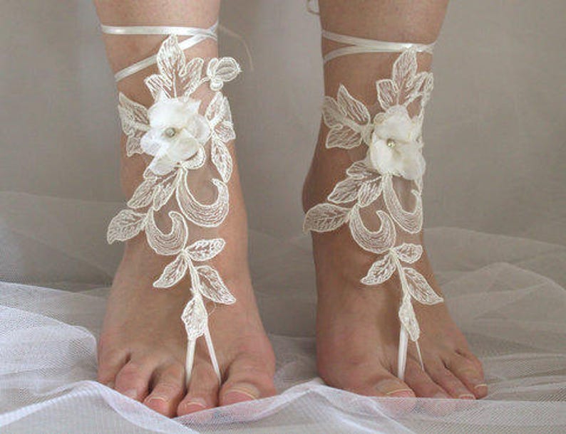 B\u0130G D\u0130SCOUNT Barefoot sandals ivory lace barefoot sandals wedding barefoot lace sandals Beach wedding barefoot sandals ivory lace N-9A