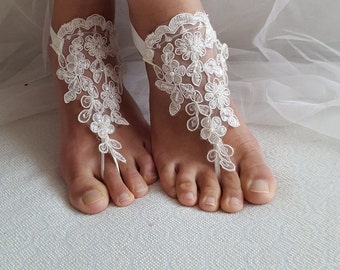 barefoot sandals Beaded ivory lace wedding sandals,summer shoes, beach wedding, bridal accessories.