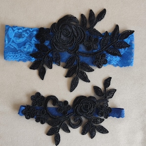 lingeria Black, and blue, garter, toss garters. garter, wedding garters, bridal accessories, handmade, garter suspander,