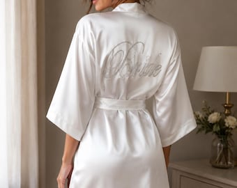 Abito da sposa, avorio, abito da sposa, abito da sposa monogrammato, abito da damigella d'onore per prepararsi, abito in raso per la luna di miele, abito per il giorno delle nozze,