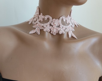 Pink,beads, Choker, lace collar, party jewelry,  Necklace Halloween Collar