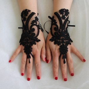 costume glove Gothic black, lace wedding glove, costume glove,halloween glove,