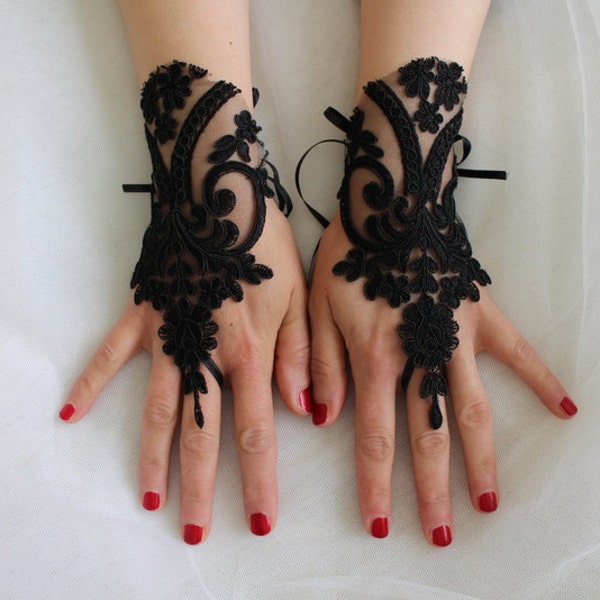 guante de disfraz gótico negro, guante de boda de encaje, guante de disfraz, guante de halloween,