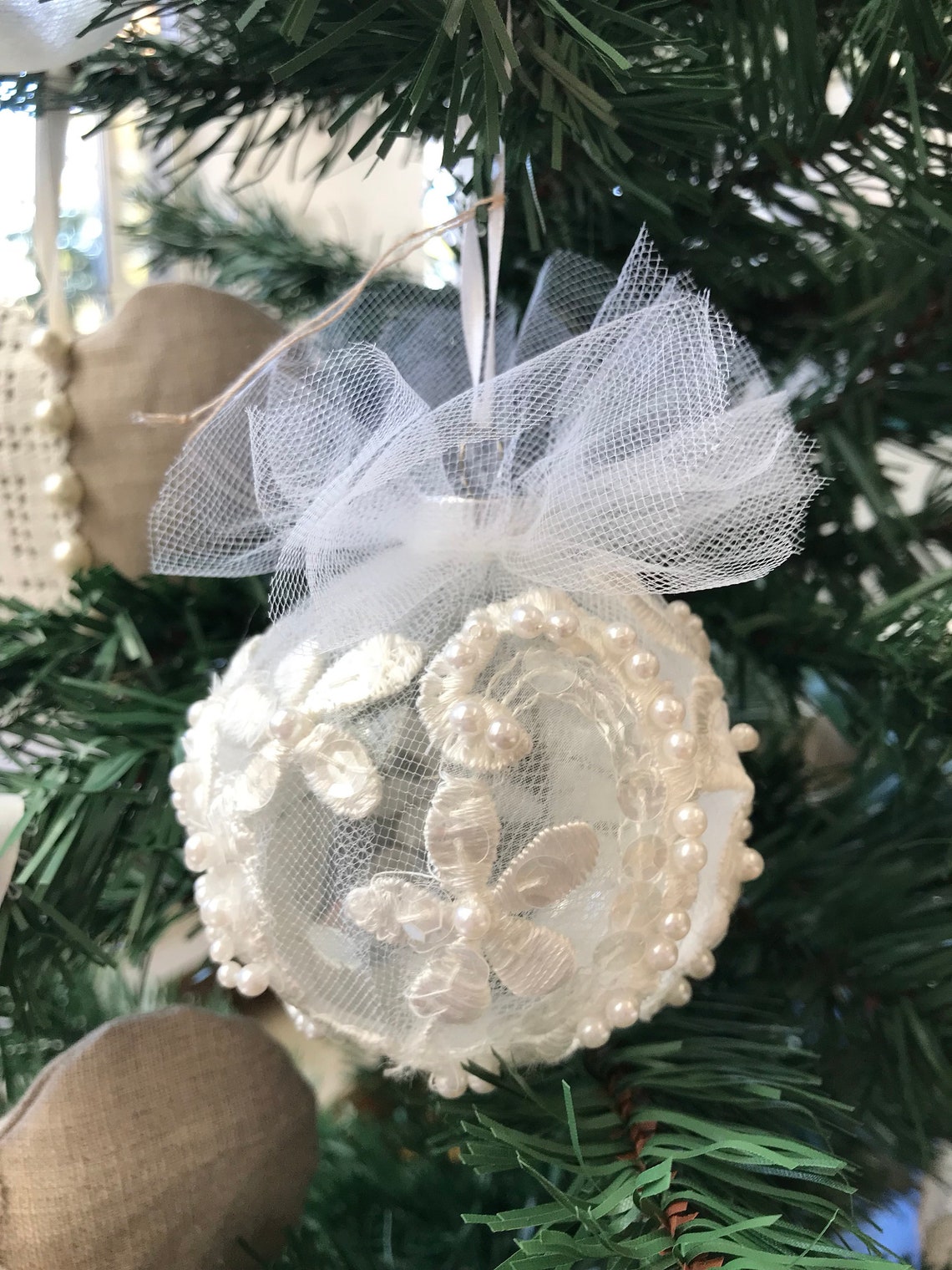 Christmas Ornament Custom Made From Your Wedding Dress Lace Etsy