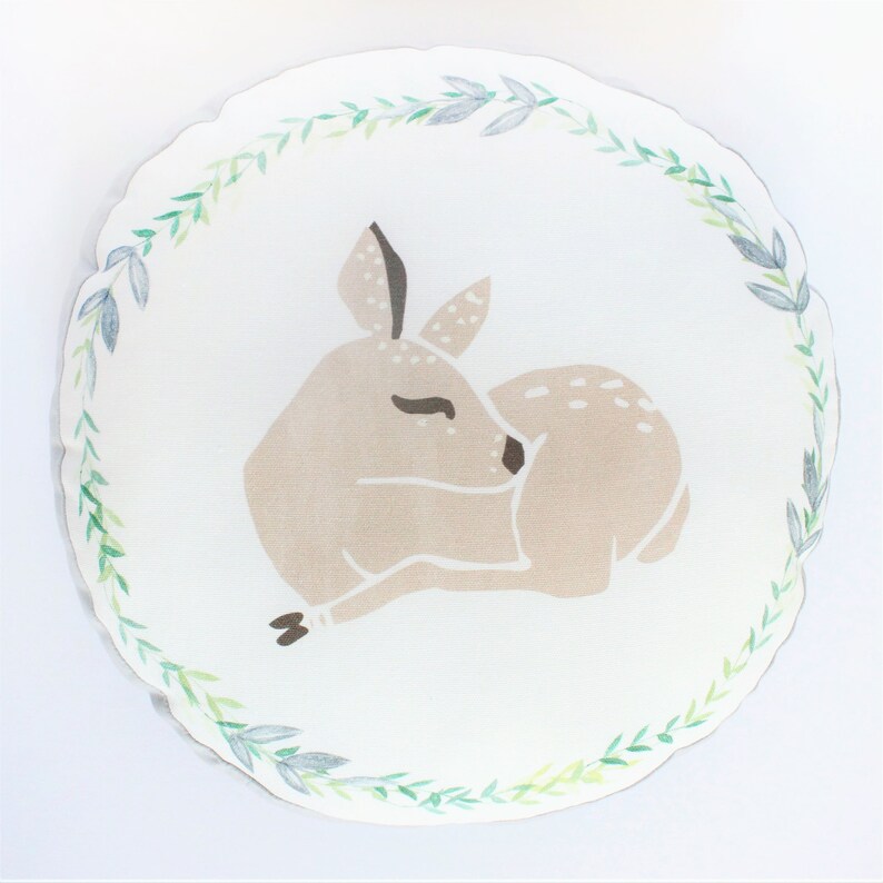 Nursery Deer Pillow Round Fawn Cushion Woodland Nursery Etsy
