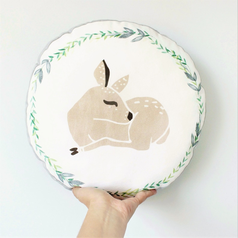 Nursery Deer Pillow Round Fawn Cushion Woodland Nursery Etsy