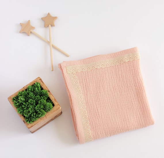 Pink double gauze blanket lace baby blanket newborn gift Etsy