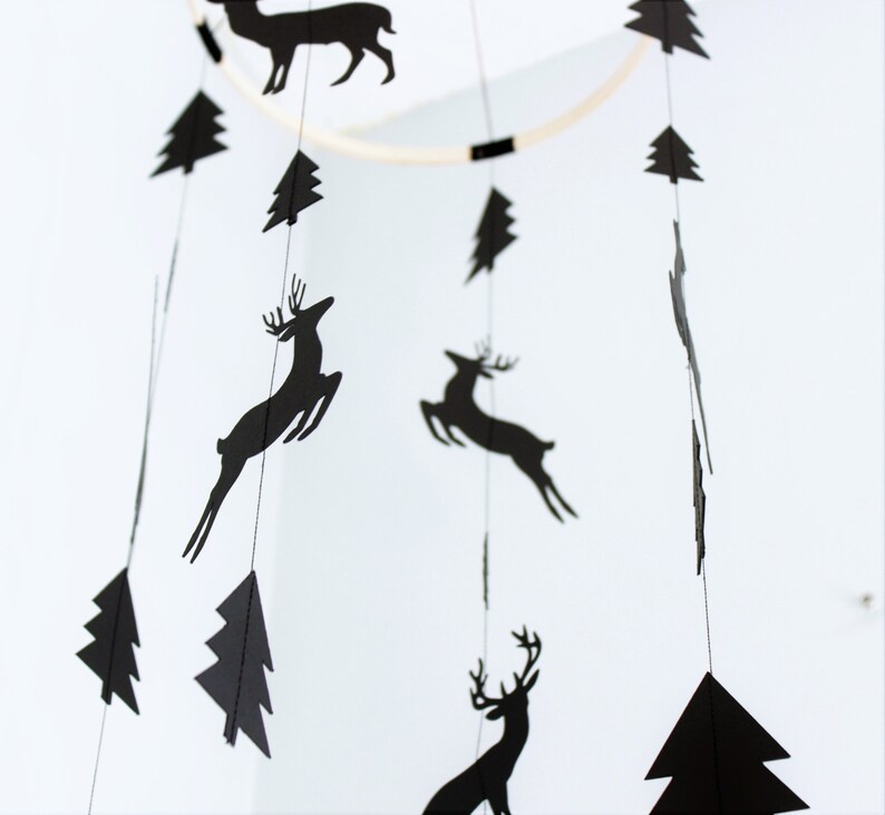 Woodland Baby Mobile Deer Crib Mobile Monochrome Nursery Etsy