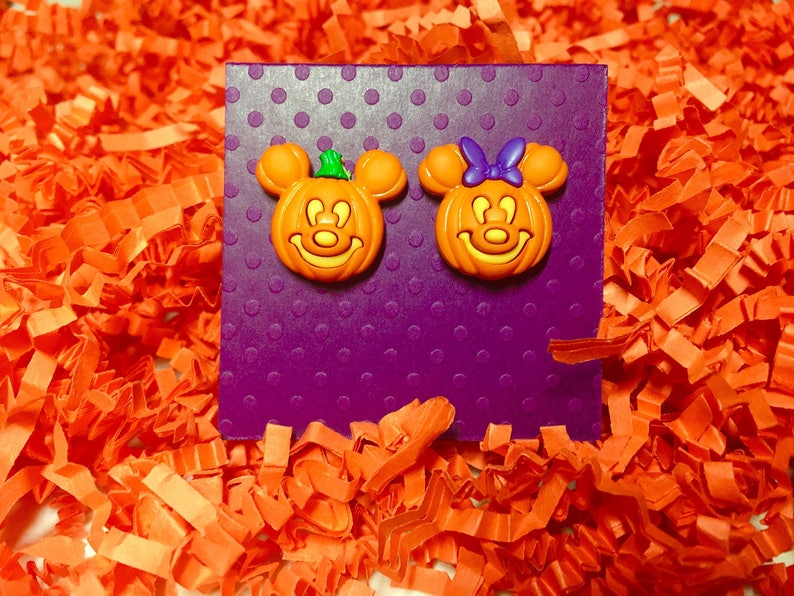 Disney Halloween earrings, Disney earrings, Disney jewelry, Mickey and Minnie pumpkin, Halloween earrings, Fish extenders, Disney cruise image 1