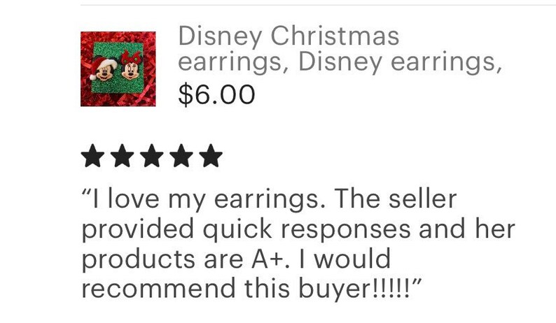 May include: A pair of Christmas-themed earrings featuring Mickey Mouse and Minnie Mouse wearing Santa hats. The earrings are red and green and have a festive feel. "I love my earrings. The seller provided quick responses and her products are A+. I would recommend this buyer!!!!"