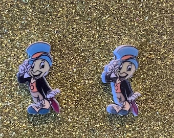 JIMINEY CRICKET earrings, Disney earrings, Walt Disney World earrings, Disney jewelry, Fish extenders, Jiminey Cricket jewelry