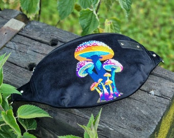 Colorful mushrooms fanny pack, Crazy whimsical mushroom hip bag, Rave zany waist bag, Offbeat waist pack, Free-spirit accessory