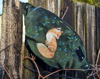 Schattig Fox heuptasje, grillig geborduurd groen fluwelen heuptasje, Woodland buiktasje, Fox minnaar accessoire