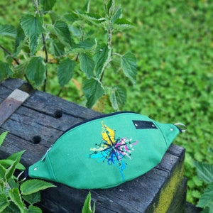 Wind rose hip bag, Light green fanny pack, Adventure waist bag, Embroidered bum bag with compass rose, Traveler gift idea, Wanderlust bag image 4