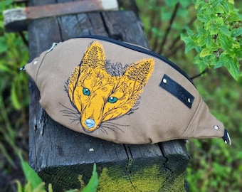 Fox waist bag, Forest woodland fanny pack, Cute fairy tale fox head hip bag, Whimsical embroidered waist bag, Fox lover gifts