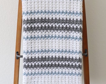 Crochet Blue and Gray V-Stitch Blanket Pattern