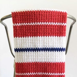 Crochet Modern V-Stitch Blanket in Red, White and Blue Pattern