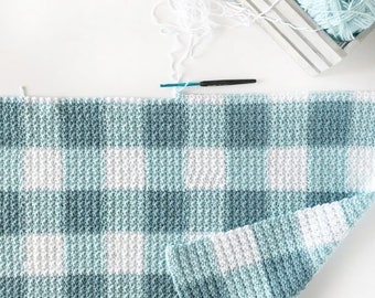 Crochet Teal Gingham Blanket Pattern