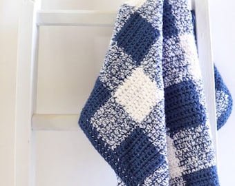 Navy Gingham Crochet Blanket Pattern