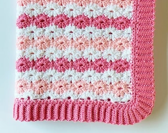 Pink Crochet Petal Stitch Baby Blanket Pattern