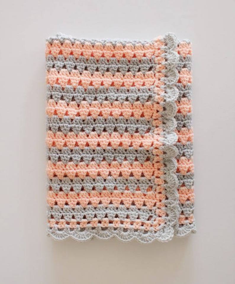 Crochet Modern Granny Blanket in Peach and Grey Pattern image 2
