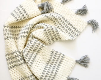 Crochet Striped Moss Stitch Throw Pattern