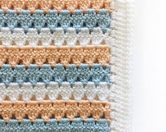 Crochet Modern Granny Blanket in Peach and Blue Pattern