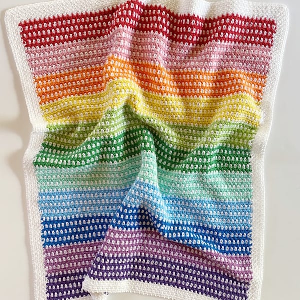 Crochet Rainbow Moss Baby Blanket Pattern