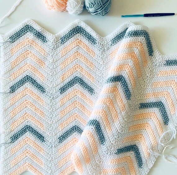 Crochet Herringbone Chevron Arrows Baby Blanket Pattern Etsy New Zealand