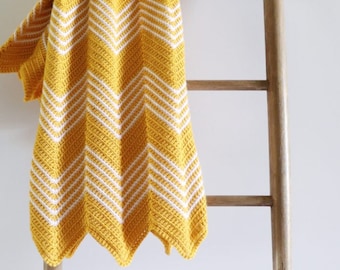 Crochet Gold Front Loop Chevron Blanket Pattern