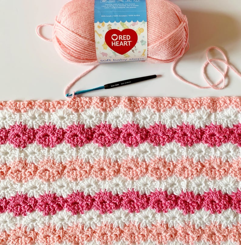 Pink Crochet Petal Stitch Baby Blanket Pattern image 2