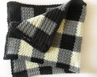 Crochet Black and White Gingham Griddle Stitch Blanket Pattern