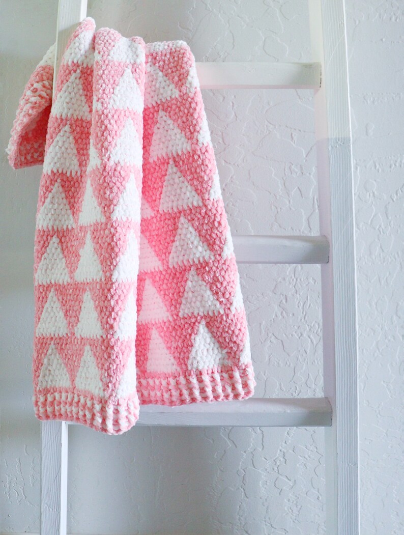 Crochet Velvet Stacked Triangles Baby Blanket in Pink Pattern Etsy