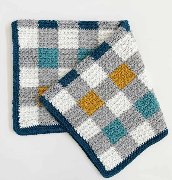 Crochet Griddle Stitch Multi-color Gingham Blanket UK
