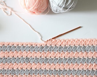 Crochet Modern Granny Blanket in Peach and Grey Pattern