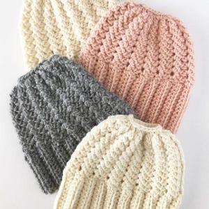 Crochet Sprig Stitch Bun Beanie Pattern