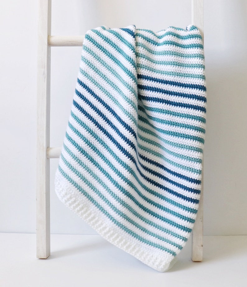 Crochet Teal Stripes Baby Blanket Pattern image 1