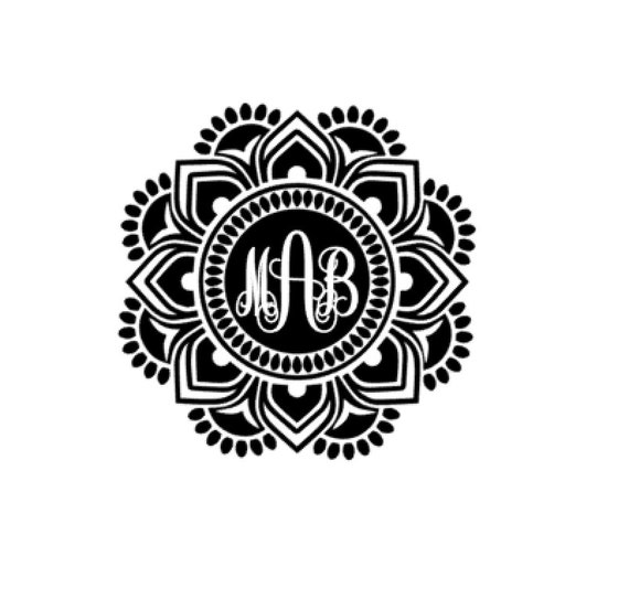 Cups or electronics. Fancy Flower monogram decal for Car