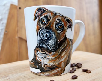 Taza de café personalizada con diseño de mascota, pintada a mano