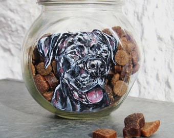 Tarro de cristal para golosinas para mascotas personalizado y pintado a mano