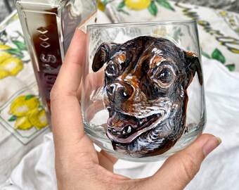 Vaso de whisky para mascotas personalizado y pintado a mano