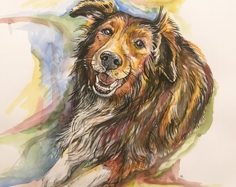 Retrato de mascota en acuarela personalizado de gran tamaño